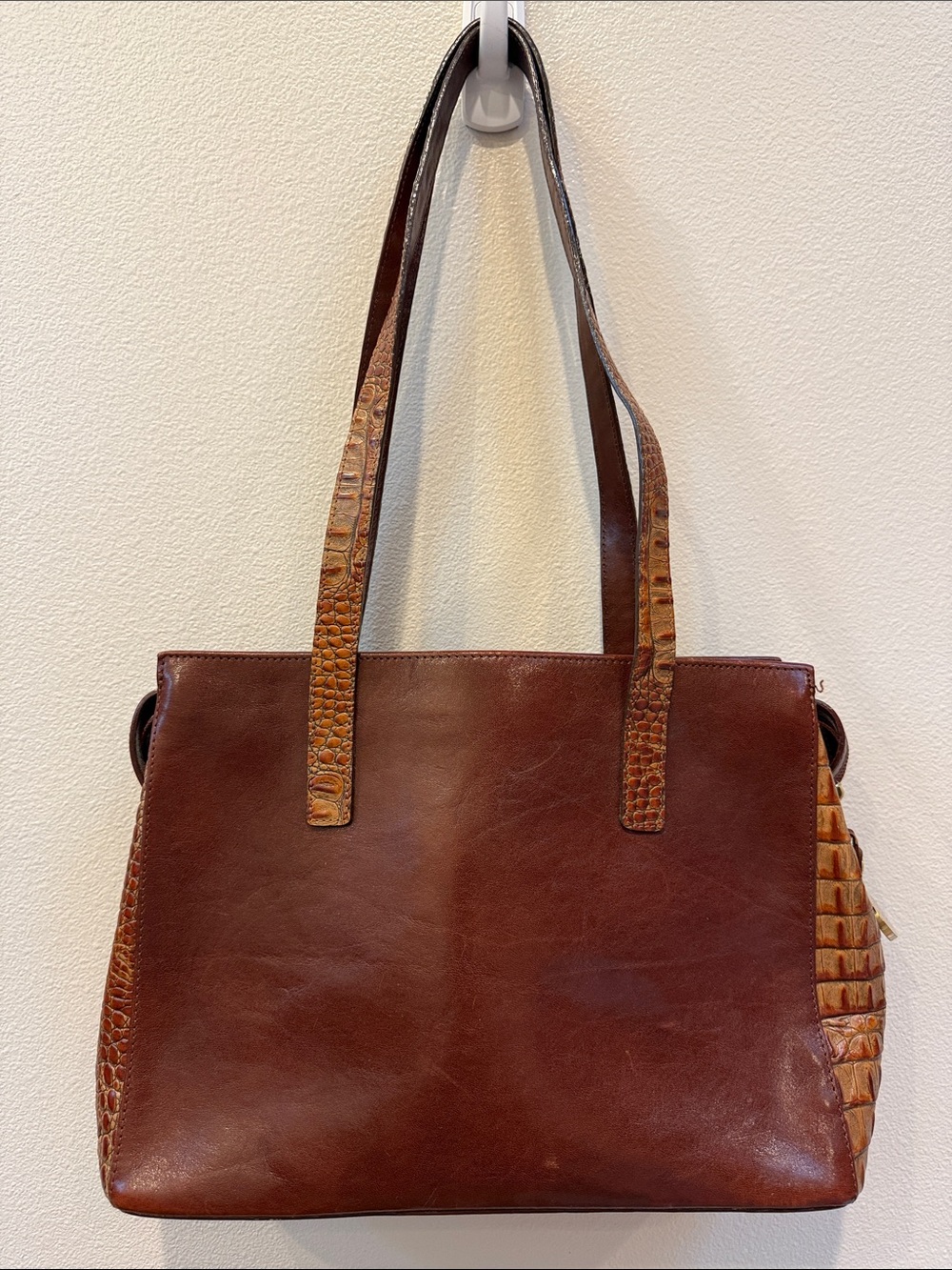 Brahmin Brown Leather and Croc Embossed Shoulder Tote Bag with